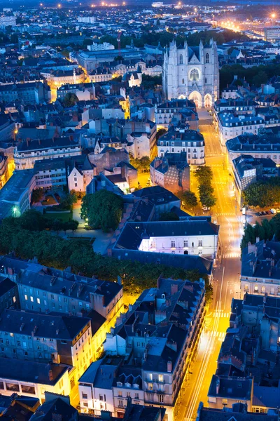 Veduta aerea della città di Nantes di notte — Foto Stock