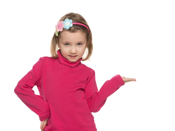 Sorrindo menina faz um gesto de mão — Fotografia de Stock