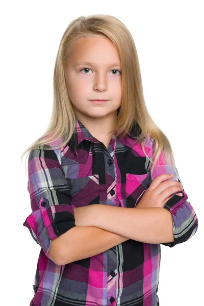 Confident little girl against the white background — Stock Photo, Image