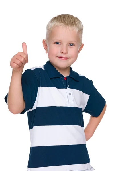 Lindo niño con el pulgar hacia arriba — Foto de Stock