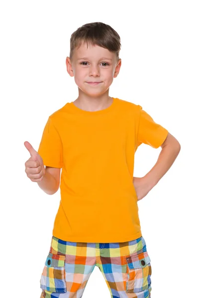 Knappe jongen met zijn duim omhoog — Stockfoto