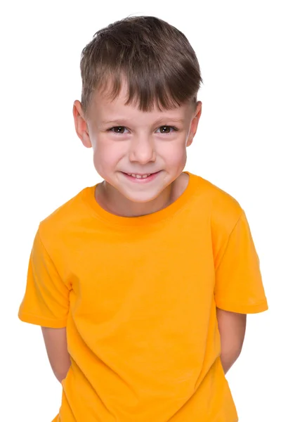 Cool little boy in the yellow shirt — Stock Photo, Image