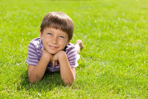 Happy little boy on the grass — Stock Photo, Image