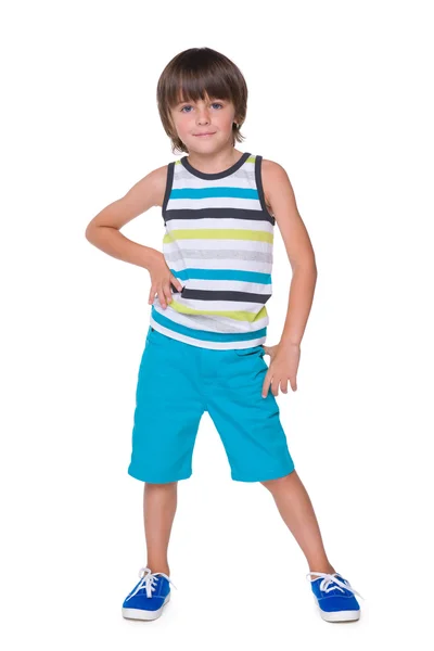 Cute little boy in a striped vest — Stock Photo, Image