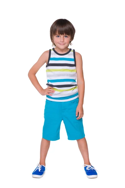 Smiling boy in a striped vest — Stock Photo, Image