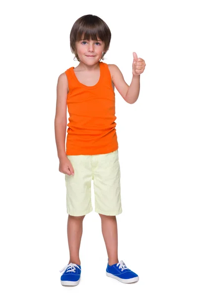 Roztomilý malý chlapec ukazuje palcem — Stock fotografie