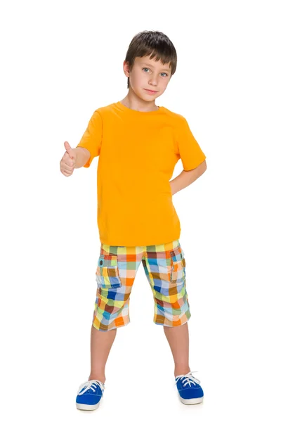 Cute little boy with his thumb up — Stock Photo, Image