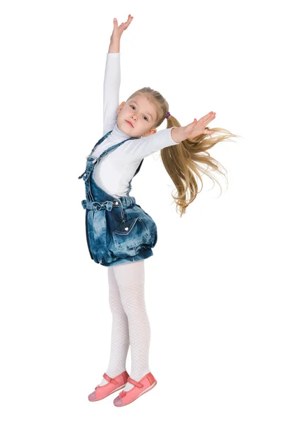 Lovely little girl jumps — Stock Photo, Image