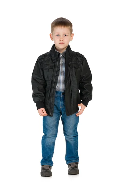 严肃的小男孩，在一件夹克 — 图库照片
