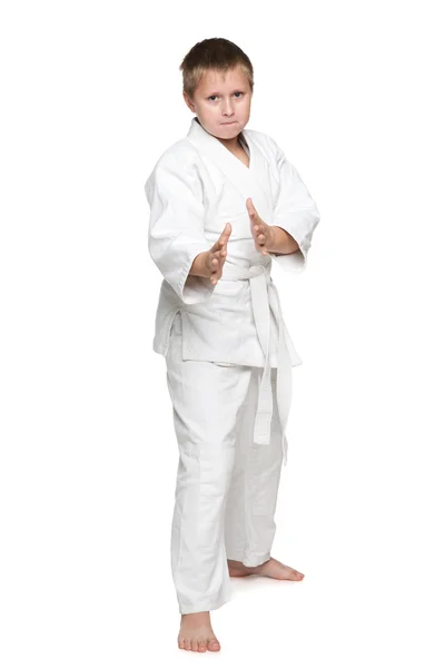 Active young boy in kimono — Stock Photo, Image