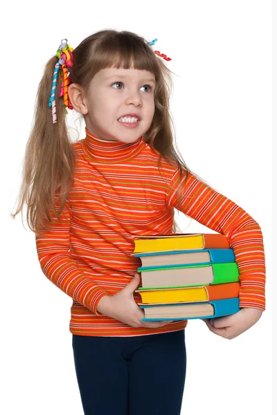 Inteligente niña feliz con libros —  Fotos de Stock