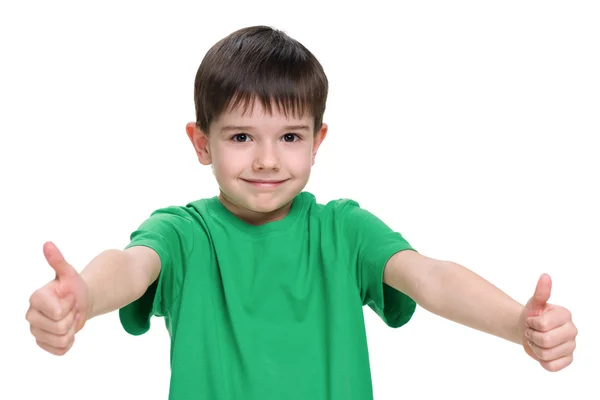 Niño joven con una camisa verde — Foto de Stock