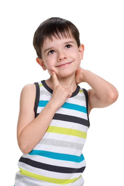 Cute little boy looks up — Stock Photo, Image