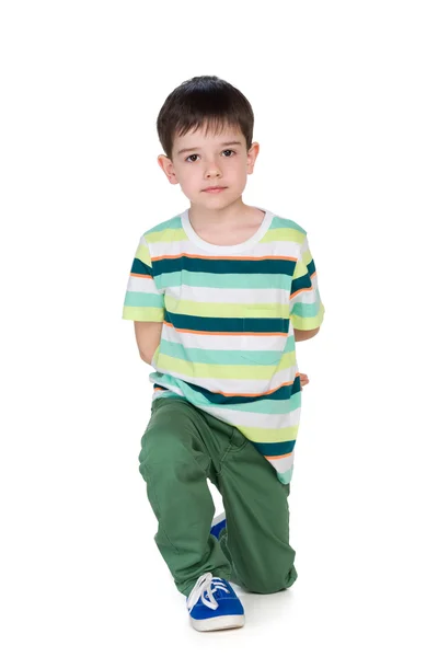Χαριτωμένο μικρό αγόρι στο τα ριγέ πουκάμισο — Φωτογραφία Αρχείου