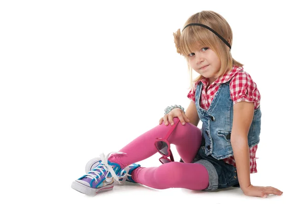 Pretty little girl thinks — Stock Photo, Image