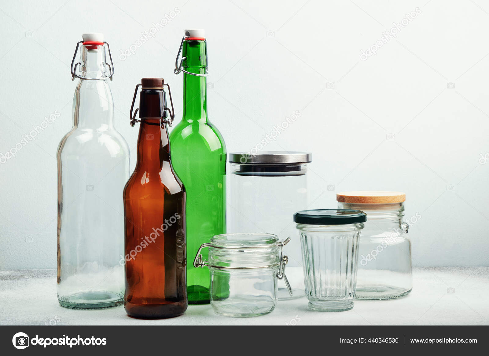 Reusable Glass Bottles Jars Table Sustainable Lifestyle Zero Waste Grocery  Stock Photo by ©TanyaJoy 440346530
