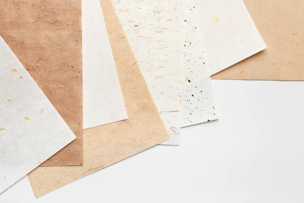 Stack Different Handmade Paper White Background — Stock Fotó