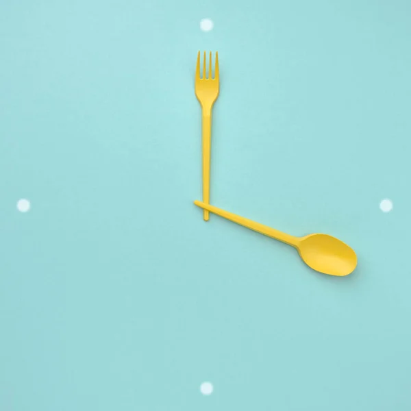 Spoon Fork Shape Clock Lunch Time Intermittent Fasting Concept — Stock Photo, Image