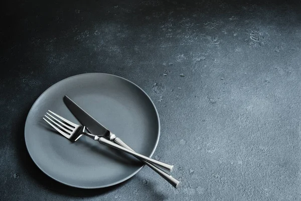 Cutlery Dish Dark Textured Background Table Setting — Stock Photo, Image