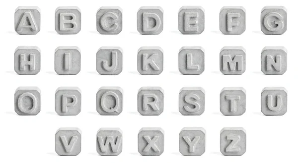 Английский Алфавит Набор Бетонных Блоков Буквами Белом Фоне — стоковое фото