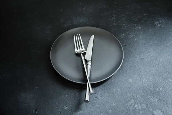 Cutlery Dish Dark Textured Background Table Setting — Stock Photo, Image