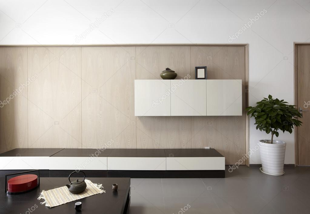 Eleganta och bekväma hem inredning, tv vägg — stockfotografi ...