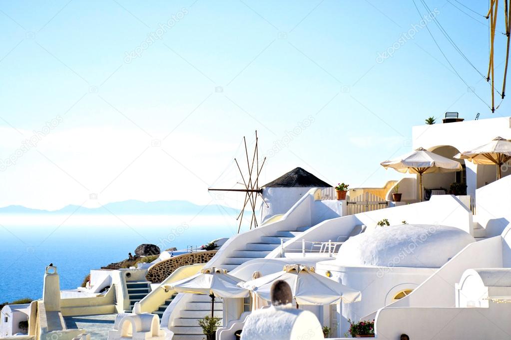 Santorini with windmill