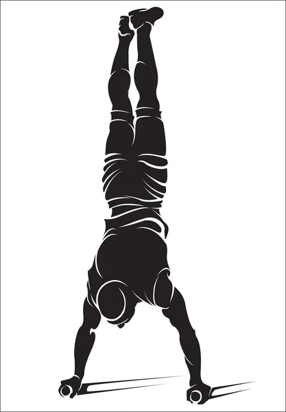 Sportieve man doen straat training oefening. Handstand — Stockvector