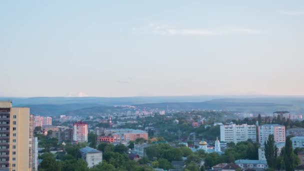 Vista Del Monte Elbrus Desde Ciudad Kislovodsk Puesta Sol Movimiento — Vídeos de Stock