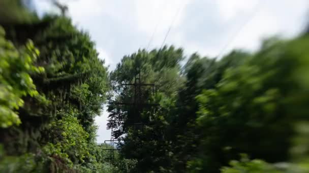 Een Tijdspanne Van Wolken Buurt Van Een Elektriciteitslijn Tussen Bomen — Stockvideo