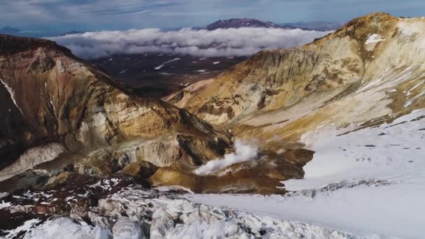 Una Vista Volo Uccello Sui Geyser Montagna Kamchatka Russia Scommessa — Video Stock