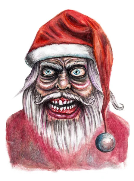 Dessin Père Noël Colère Aquarelle Sur Fond Blanc Personnage Regard — Photo