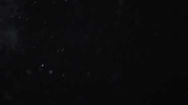 Siyah zemin üzerinde beyaz-gümüş parçacıkların havada asılı kalması. Bazı parçacıklar güzel bir bokeh içinde bulanıklaşıyor. Çeşitli karıştırma kiplerinde videolarınız için 4K arkaplan.