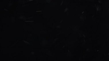 Siyah arka planda havada beyaz-gümüş parçacıkları var. Bazı parçacıklar güzel bir bokeh içinde bulanıklaşıyor. Çeşitli karıştırma kiplerinde videolarınız için 4K arkaplan.