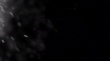 Siyah arka planda havada beyaz-gümüş parçacıkları var. Bazı parçacıklar güzel bir bokeh içinde bulanıklaşıyor. Çeşitli karıştırma kiplerinde videolarınız için 4K arkaplan.