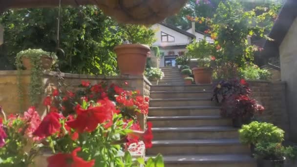 Edificio Residencial Europeo Dos Plantas Con Ático Hermoso Jardín Con — Vídeo de stock