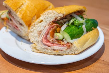 Half- cut banh mi, Vietnamese style pork sandwich 