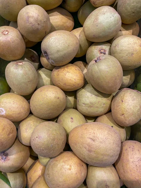 Oogsten van rijp Sapodilla fruit in tropische fruitwinkel — Stockfoto