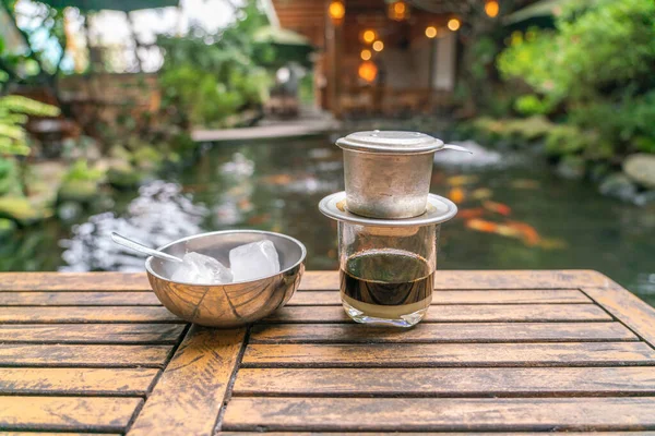 Hot milk coffee dripping in Vietnam style — Stock Photo, Image