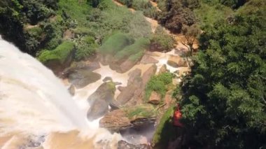 Yaban yağmur ormanlarında çağlayan şelalenin yukarıdan görünüşü.