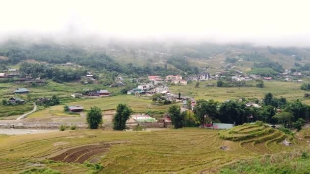 Il villaggio Hmong a Sapa Vietnam in una giornata nebbiosa con terrazze di riso e foresta. — Video Stock