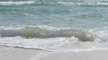 Güçlü dalgaların deniz kıyısına çarpıp kırılışının görüntüsü.