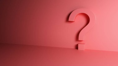 Duvarın yanındaki soru işareti, pembe arkaplan, metin için, 3D illüstrasyon