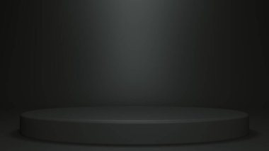 Siyah zemin üzerine altın eklenmiş Oval podyum, 3D görüntüleme, 3D illüstrasyon