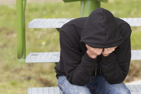 Sad Man Covering Face With Hands In Park — Stock Photo, Image