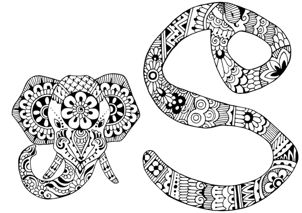 Letra S decorado no estilo de mehndi — Vetor de Stock