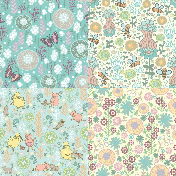 Set of floral patterns — Stock Vector