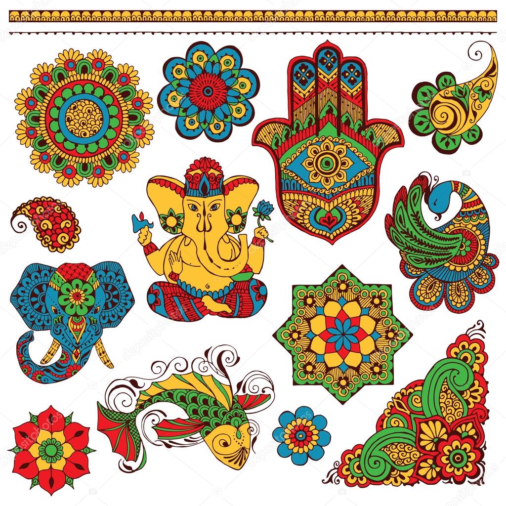 a set of Indian symbols for design