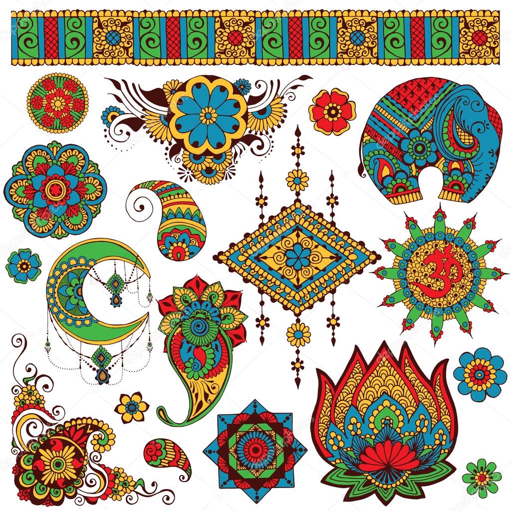 a set of Indian symbols for design