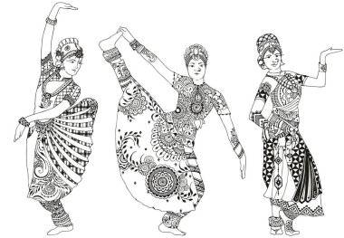 Mehndi tarzında üç dansçı.